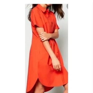 Eileen Fisher Vibrant Popppy High Low Button Down Dress Womens Medium
